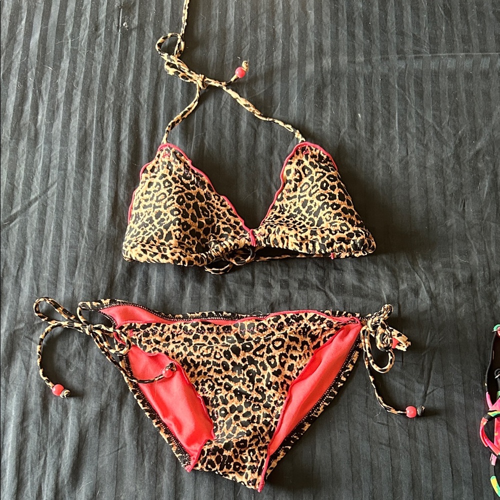 Xhilaration Leopard Animal Print Bikini with Pink Accents size XSmall